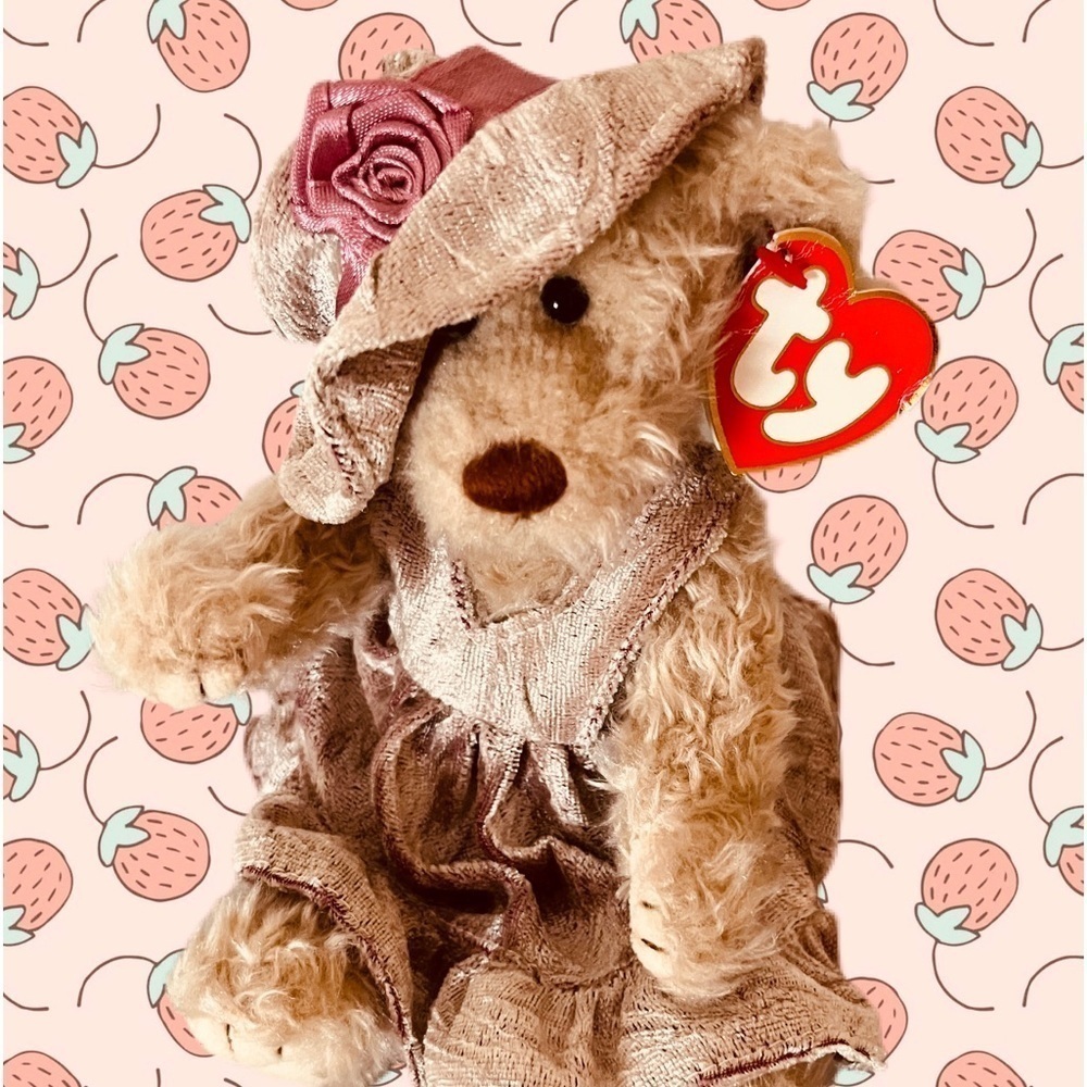 VNTG TY Darlene bear 1993 Dusty rose pink dress & bonnet  movable arms &legs